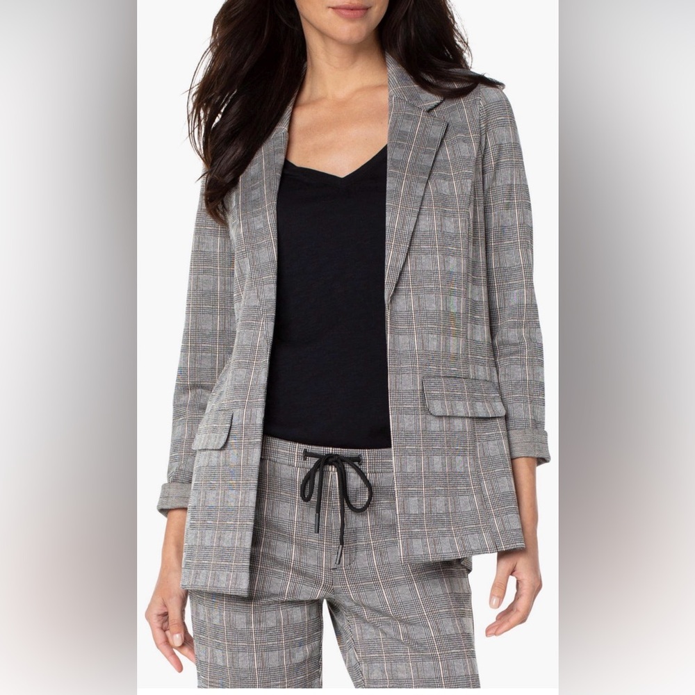 Liverpool Living In Yellow Women's Gray Checkered Blazer - Size L